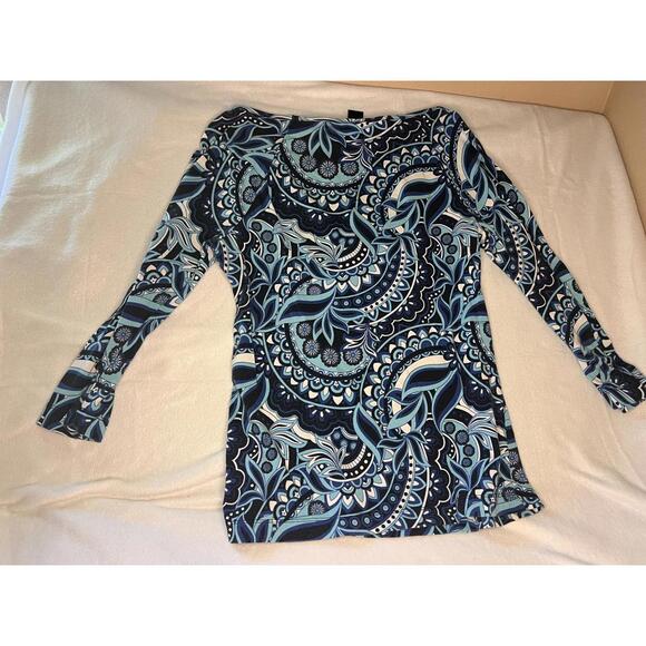 Ann Taylor Women's Long Sleeve Top with Blue Paisley Print - Picture 2 of 3